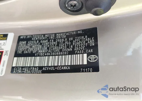 2009 Toyota Camry Le из США, поврежденный, VIN 4T1BE46K39U888092